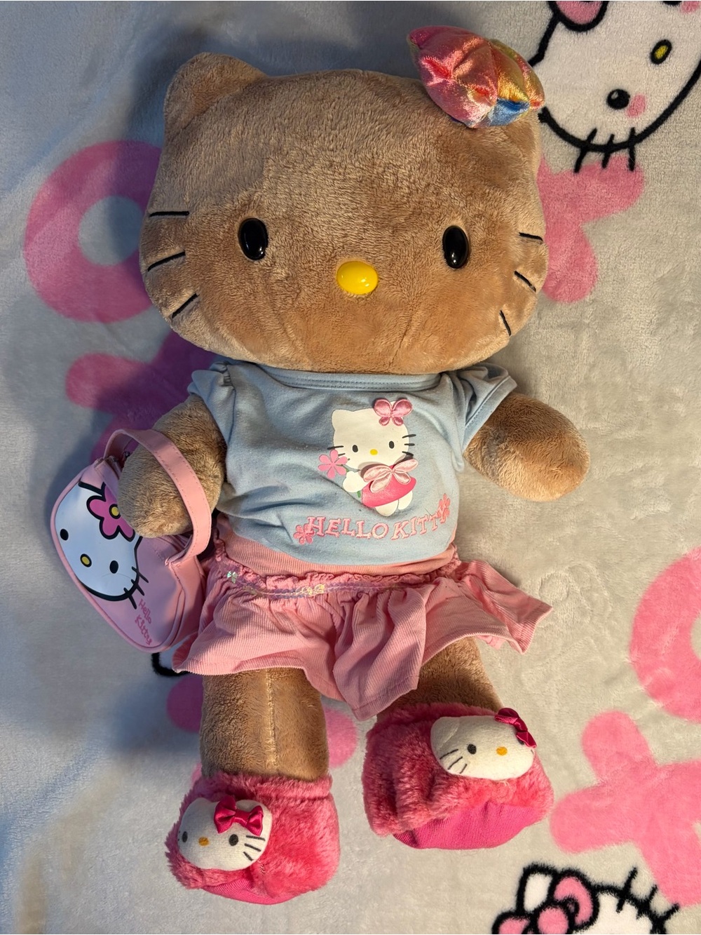 Vintage / Rare Build a Bear Hello Kitty Plush Doll in Pink and Light Blue Outfit